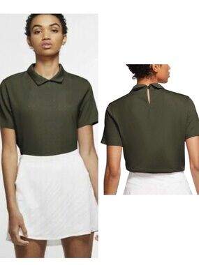 Nike Dri-FIT Olive Green Polo Shirt Womens Small Perforated Athletic Golf Top